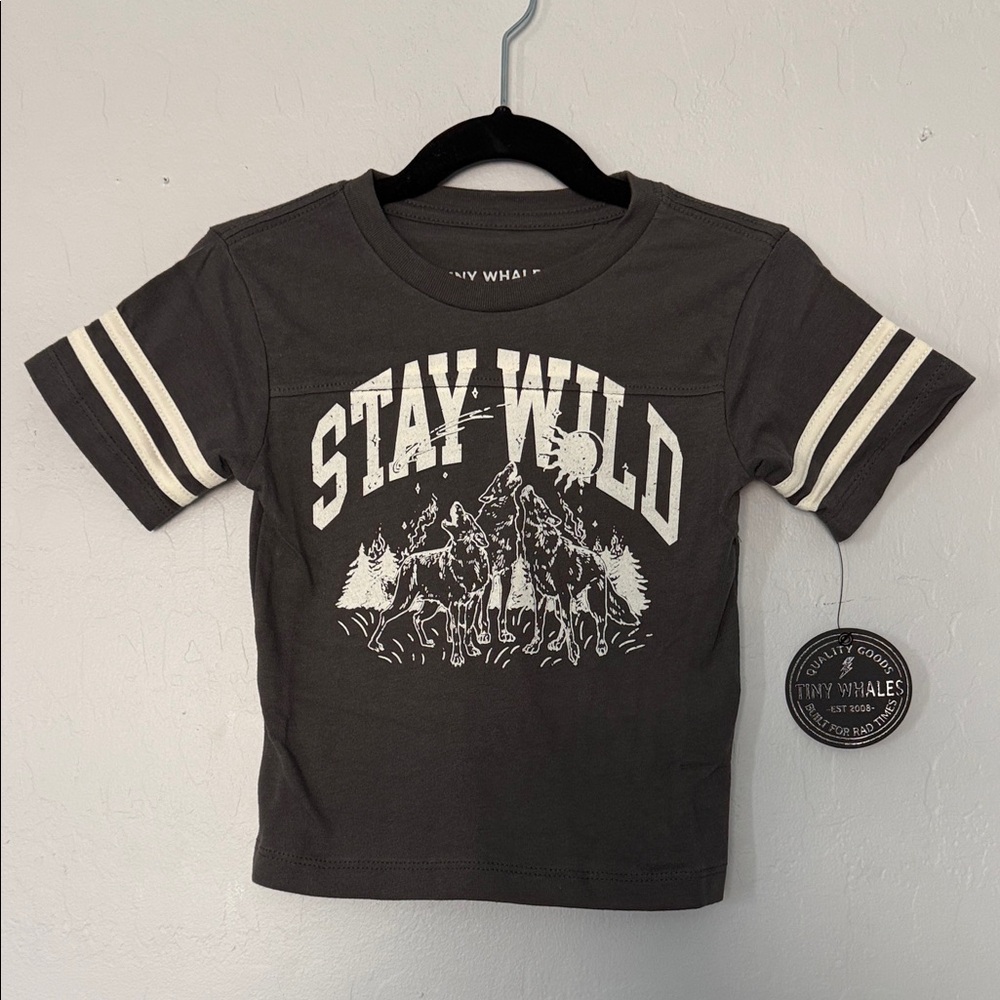 Tiny Whales “Stay Wild” Tee - charcoal 18-24mo